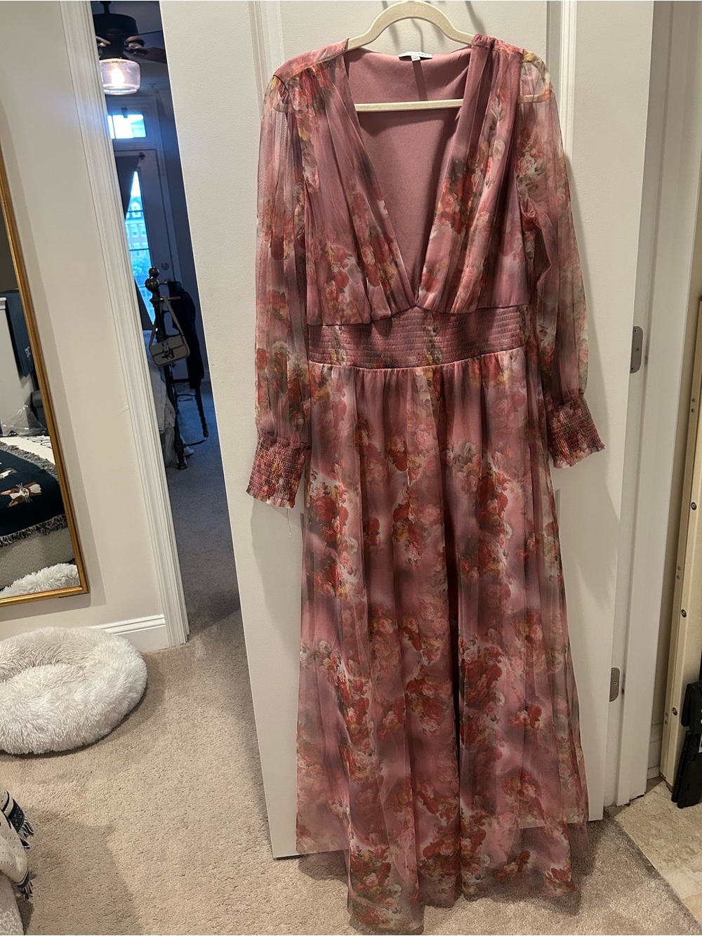 Baltic Born Floral Pink V-Neck Long Sleeve Maxi Dress